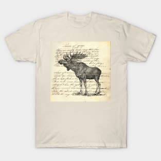 dark academia western country winter mountain animal wildlife moose T-Shirt